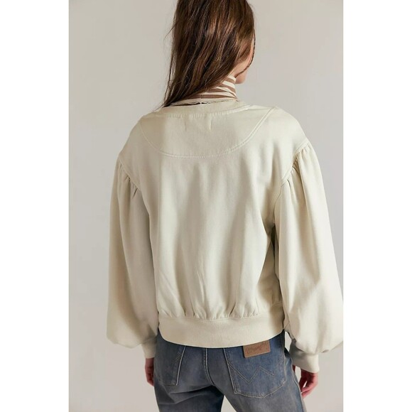 Free People Okayyy Sweatshirt Bomber Jacket Top Ribbed Balloon Sleeves S 283720 - Picture 3 of 9
